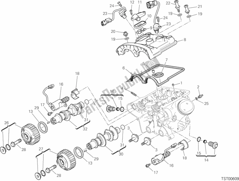 All parts for the Vertical Cylinder Head - Timing of the Ducati Multistrada 1260 S Pikes Peak 2020